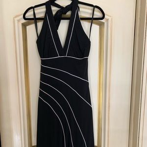 Fun black halter dress with white stripe accents